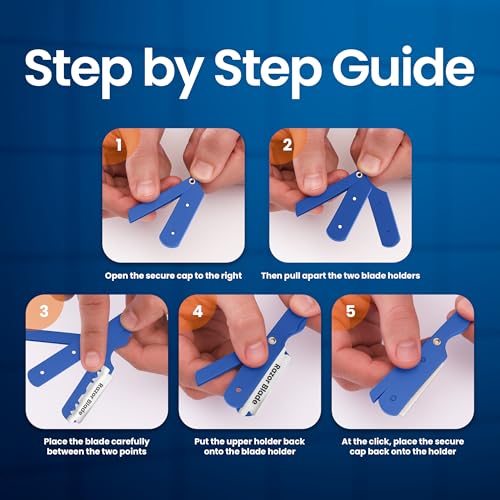 Image of Utopia Care Professional Straight Razor for Men, Barber Straight Edge Razor Safety with 100 Pack Blades, Blue