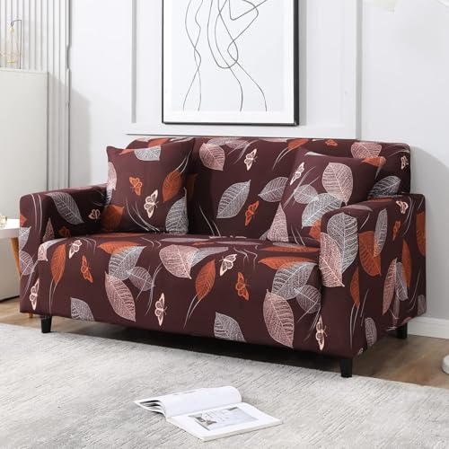 Image of HOKIPO Polyester, Spandex Elastic Stretchable Sofa Cover, Brown, 2 Seater (AR-4094-D19)