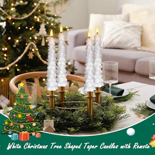 Image of Christmas Tree Candles Battery Operated with Remote, Waxy White Christmas Flameless Tree Taper Candles with Flickering Flame, Set of 3 Winter LED Candlesticks for Xmas Home Decor(0.78 inchx9.8 inch)