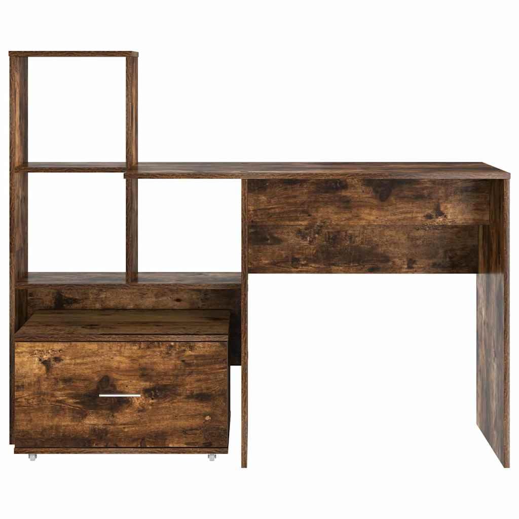 Scrivania affumicatura 131,5 x 50 x 106,5 cm, materiale in legno, moderno, con ripiano regolabile, cassetto, ideale per casa, ufficio, gioco, scrittura, molto spazio