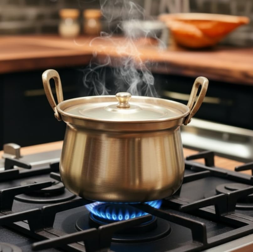 - 100% Pure Brass Very Famous Cooking Vessel Mostly Known As Shakuntala | Chai Patra (Height - 12Cm, Width -16Cm - Weight - 1000g)