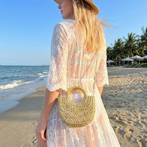 Image of Rattan Handmade Straw Tote Handbag Beach Shoulder Bag Summer Beach Rattan Bag Straw Bag