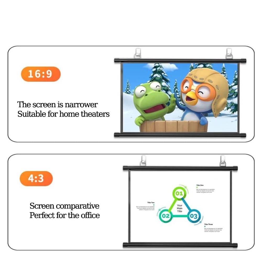 Schermo Di Proiezione Manuale Avvolgibile, Telo Per Videoproiettore 30" 40" 50" 60" 72", Schermo Proiezione Portatile, Montaggio A Parete(16:9,40inch)