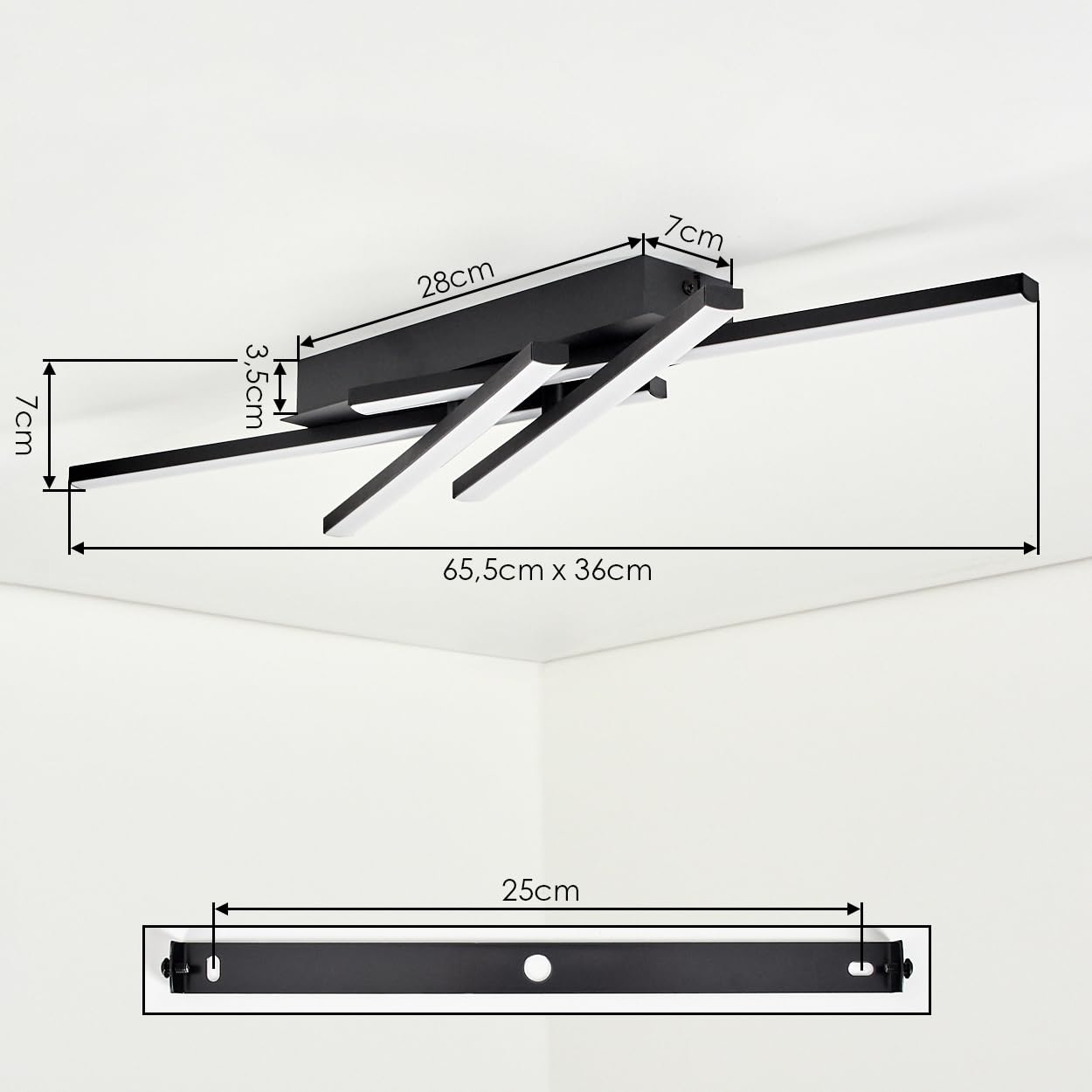 HOFSTEIN Lampa sufitowa LED Velon, ściemniana lampa sufitowa z metalu/tworzywa sztucznego w kolorze czarnym/białym, ściemniana za pomocą przełącznika ściennego, 22,5 W, 2500 lumenów, 4000 K, do
