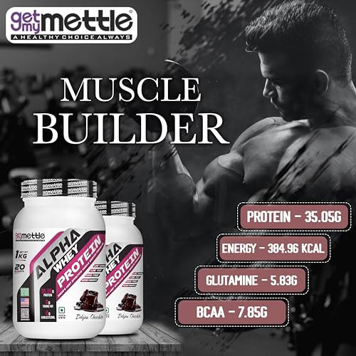 Image of Getmymettle Alpha Whey Protein 907g Kesar Pista Flavor, Whey Protein with Creatine, 100g - Enhanced with Probiotics & Prebiotics for Absorption