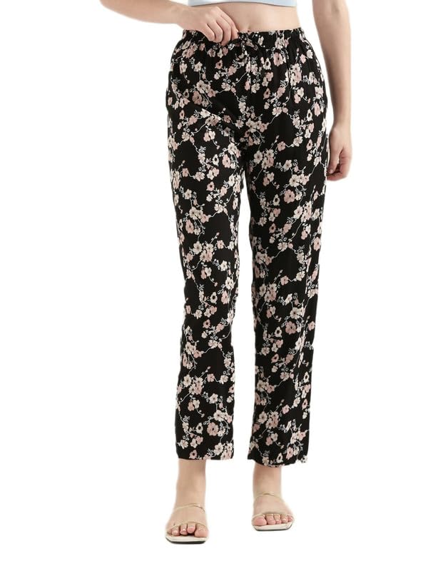 Image of GO COLORS Women Printed Woven Viscose Mid Rise Lounge Pants