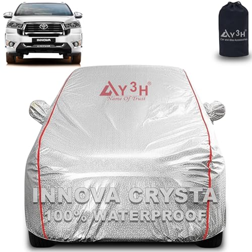 Image of 100% Waterproof Car Cover Compatible with Toyota Innova Creysta | All Weather, Dust Proof, UV Protective with Mirror Pocket (Silver Magic)