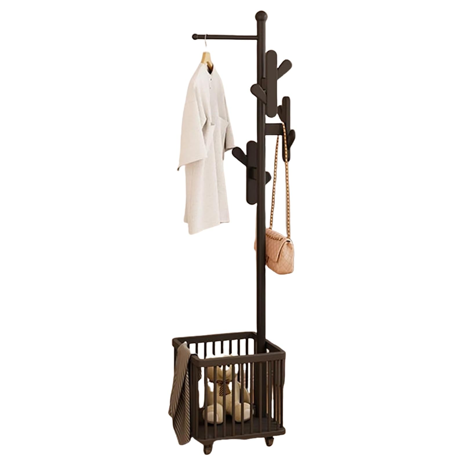 FGXHHS Black Standing Coat Rack Tree Space-Saving Hangers for Coats, Hats & Accessories Rollable Free-Standing Storage Bedrooms, Hallways Office