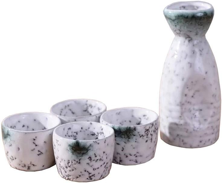 5/6/7 Piece Set Japanese Sake Set Handicraft Wine Glass Vintage Ceramic Sake Cup Cold/Hot/Tea/Sake Cup Japanese Sake Set Gold White Black (Color : F) (B)