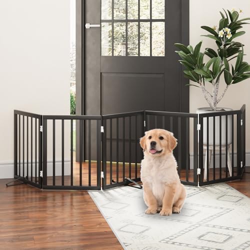Freestanding Foldable Dog Gate - Indoor/Outdoor Pet Gate with Metal Support Feet - Room Divider, 6 Panels (Black) — view 5