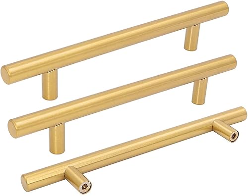 Goldenwarm LS201GD 10 Manijas de latón cepillado doradas para cajones para tiradores para gabinetes de cocina puertas muebles baño