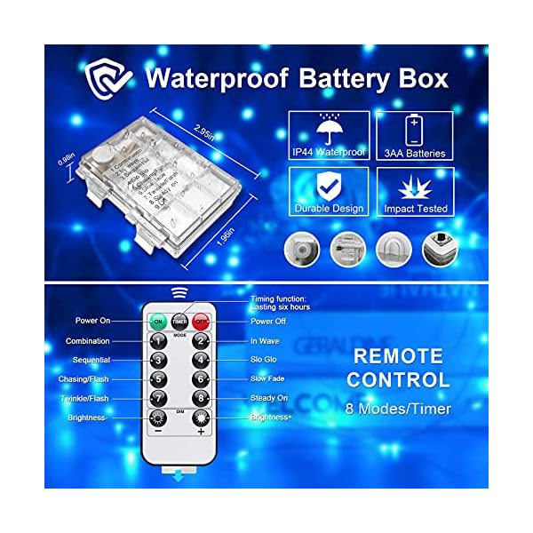 Blaue batteriebetriebene Weihnachtslichter, JMEXSUSS 10 m 100 LED batteriebetriebene Lichterkette, Twinkle Fairy Mini… – Bild 8