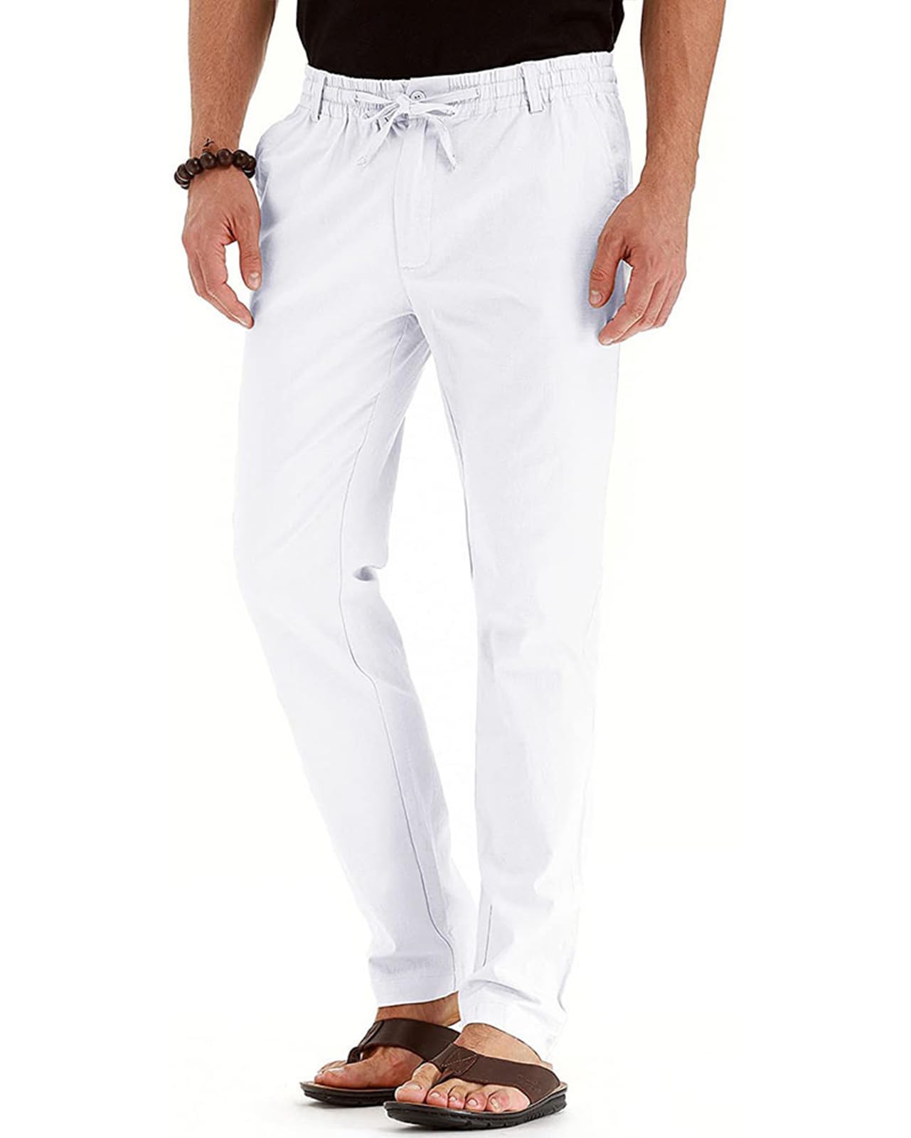 Aro Lora Pantalon en Lin Hommes Été Lâche décontracté avec Poches Ceinture Pantalon à Cordon élastique