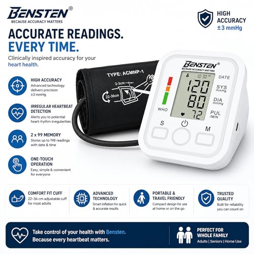 Image of BP Monitor Machine for Home Use | Digital Blood Pressure Machine Upper Arm with Cuff (22-36 cm) | Automatic BP Check Machine | Large LCD Display, USB & Battery | 1 Year Warranty