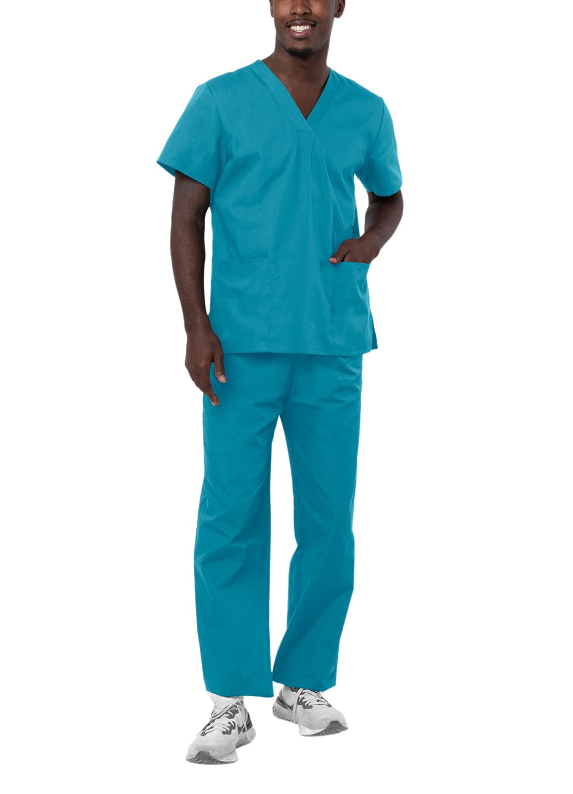 Adar Durable Unisex Scrubs Set - Classic V-Neck Scrub Top & Drawstring Scrub Pants For Men & Women