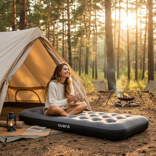 AVENLI Matelas gonflable de camping pour 1 personne - 191 x 73 x 22 cm - Matelas gonflable - Surface de couchage douce avec surface floquée - Lit de voyage pour le camping et la maison – Image 4