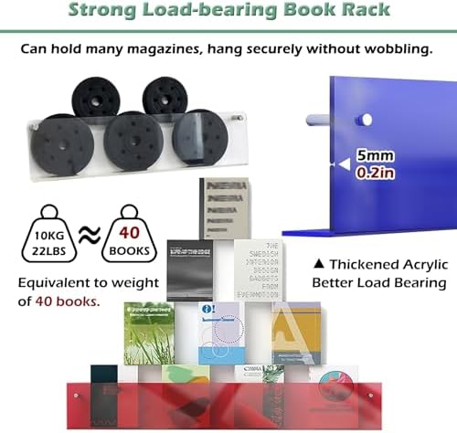 Clear Wall-Mounted Acrylic Magazine Rack - Versatile Brochure Holder & Vinyl Record Organizer - Ideal Kids Room Newspaper Shelf & Book Display Stand (15.7in)