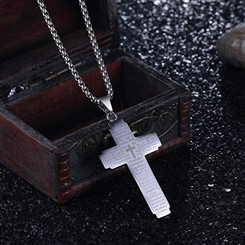 Rehoboth Stainless Steel Our Father Lord's Prayer Cross Pendant Necklace for Women Men Chain 24"2