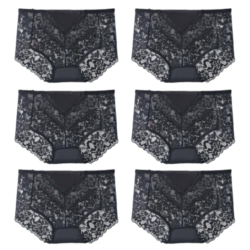 Image of Sexy High Waisted Underwear for Women Plus Size Briefs Breathable Lace Panties High Waisted Cheekster Granny Panties