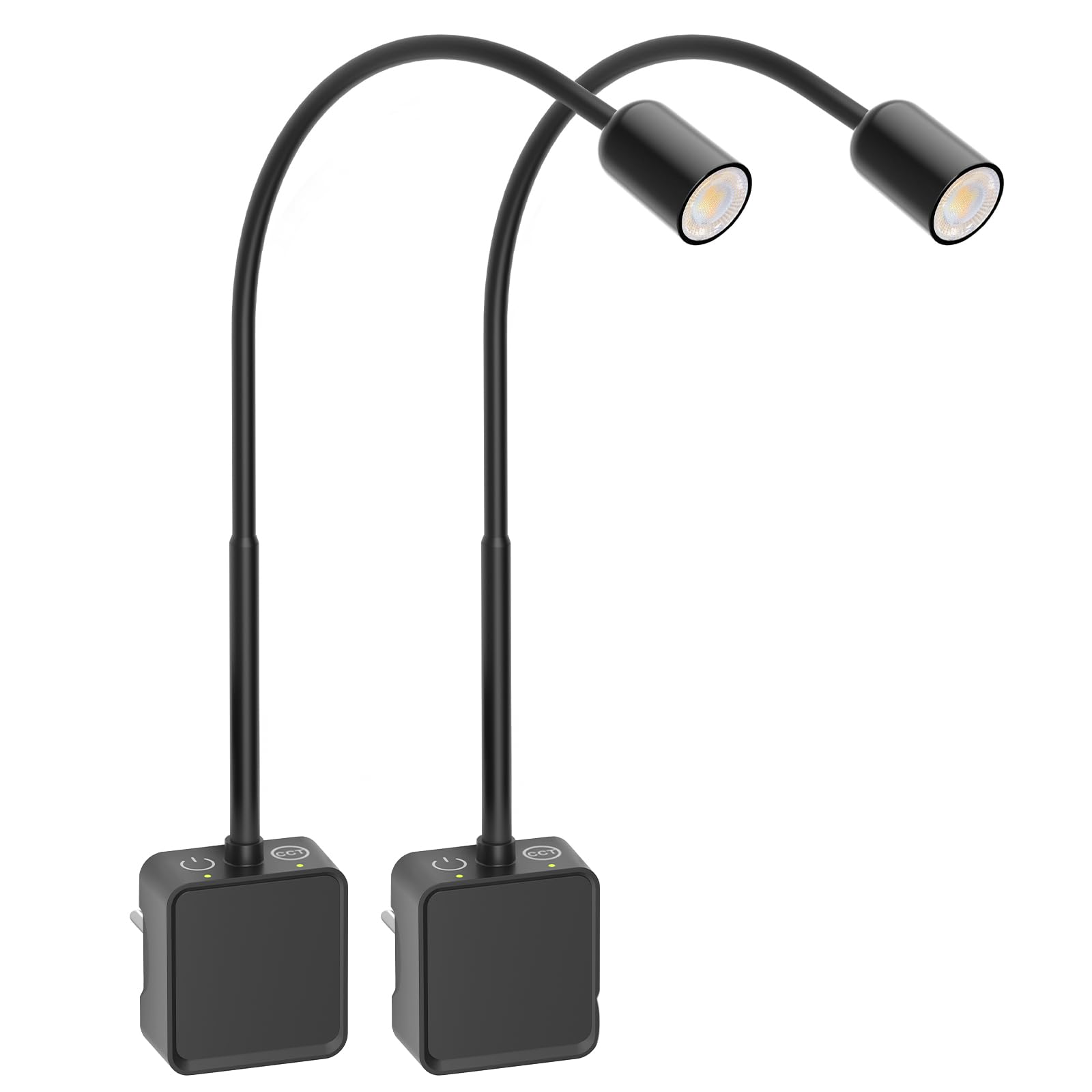 Lampada Applique da Parete da Lettura Faretto LED Dimmerabile Nera con Spina per Leggere a Letto, Due Interruttore Tocchi, 3 Colore Illuminazione, Angolo di Luce 50°, Confezione da 2