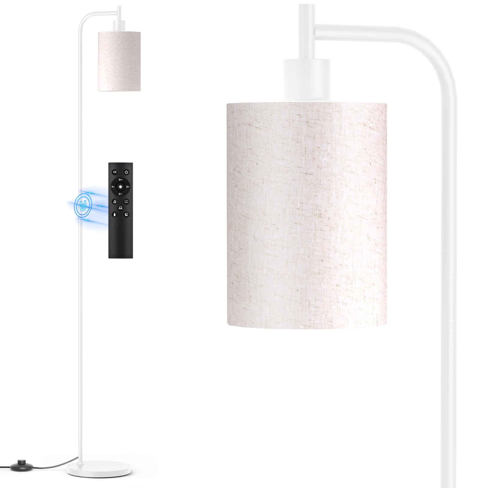 SIBRILLE Lampada a stelo dimmerabile con paralume in lino, lampada a LED con telecomando e 3 temperature di colore, moderna lampada a stelo per soggiorno, camera da letto, ufficio e angoli, con