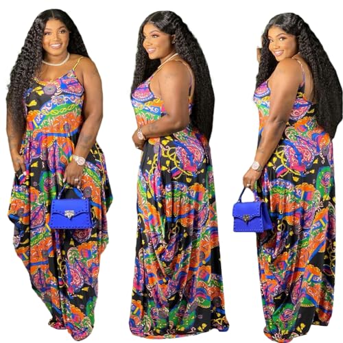 Image of BFFBABY Women's Casual Maxi Dress Sleeveless Tie Dye Spaghetti Strap Summer Plus Size Swing Sundress with Pockets