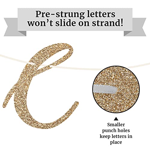 Image of Pre-strung Congratulations Banner - Gold Glitter Congratulations Banner | No DIY - Pre-strung Garland on 6 ft Strands - Black & Gold Graduation, Wedding, Retirement Party Decorations & Decor