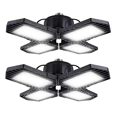 LED Garage Lights 2 Pack 60W Garage Lighting 6000k Daylight Four-Leaf Garage Ceiling Light Fixtures, Deformable Led Shop Lights for Garage, Basement, Warehouse