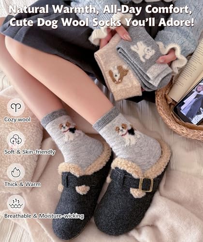 Image of IIG Cute Warm Wool Socks for Women Super Cozy Thick Crew Winter Socks Gifts, 5 Pairs