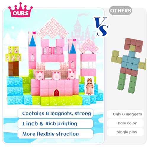 Image of Hiwawind Updated Princess Magnetic Blocks for Girls, Princess Castle Magnetic Building Toys, STEM Montessori Sensory Toys for Toddlers 3-4 5-6 7-8, Creative Birthday Gifts for 3+ Year Old Girl