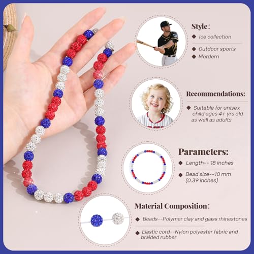 18 Inch Inspired Baseball Necklaces for Boys Adults,Sparkly Ice Collection Baseball Chain Rhinestone Beaded Necklace for Men,Phils Bling Baseball Necklace Elastic Drip Accessories Gifts2