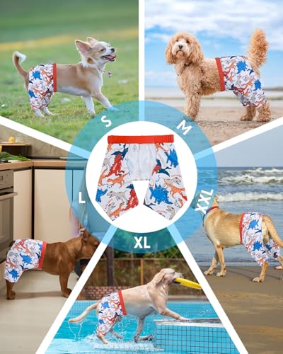 Image of CuteBone Dog Swim Trunks Swimsuit Durable & Comfortable - Quick-Dry, Adjustable Waistband Shorts, UV Protection Bikini- Perfect for Beach, Pool & Outdoor Fun, Dinos DST08L