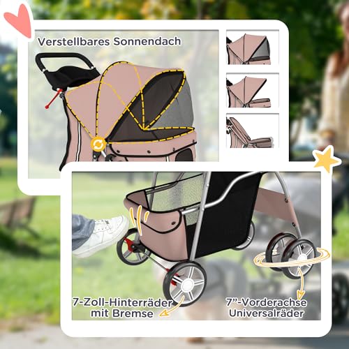 PawHut Hundewagen Hundebuggy Pet Hunde Buggy Stroller Jogger Anhänger Kaffeebraun