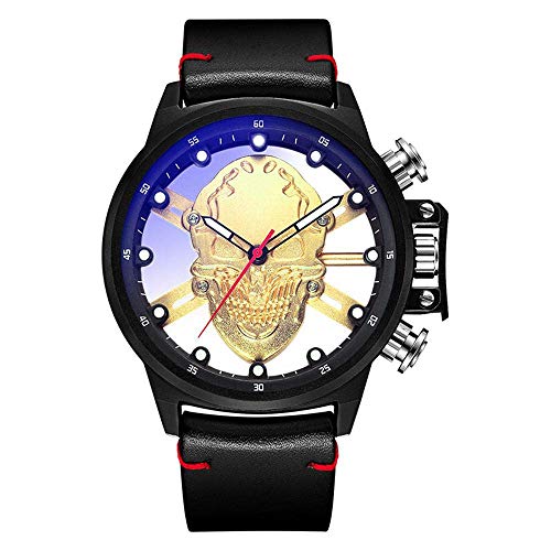 Herren Totenkopf-Uhr 3D Hollow The Skull Watch Skelett PU Leder Wasserdicht Leuchtendes Quarz Uhrwerk Wasserdicht Leuchtend Geburtstag