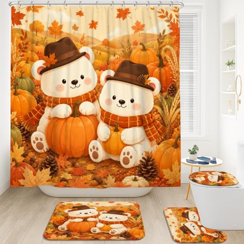Rideau de douche de qualité supérieure en tissu imperméable motif citrouilles de saison