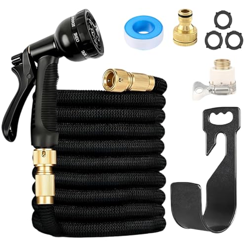 30m/7.5m/15m Flexibler Gartenschlauch Wasserschlauch Flexibel mit 8 Sprühfunktionen Dehnbarer Flexschlauch Komfortabler Griff mit 2 Ersatzköpfe, Tasche, Wandhalterung für Bewässern Waschen (30m)