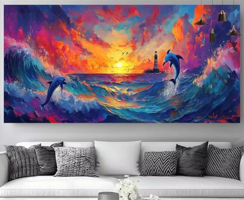 Diamond Painting XXL Dauphin au Coucher du Soleil 80x160cm M-Y741