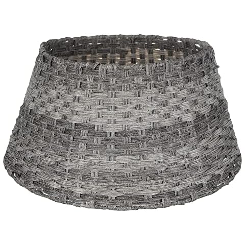 Christmas Village Rattan Tree Skirt Wicker Stand Base Festive Xmas Basket Cover Decor Perfect for Indoor Home & Office Floor Use, Tidy Decor - Folds for Easy Storage - GREY (ROUND) Cover