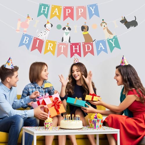 Acide Hund Geburtstagsfeier Dekorationa, Banner mit Hundemotiv, Happy Birthday Hintergrund, Geburtstag Banner für Haustier Geburtstag Party Supplies Dekorationen, Kinder Baby Hund Party Zubehör