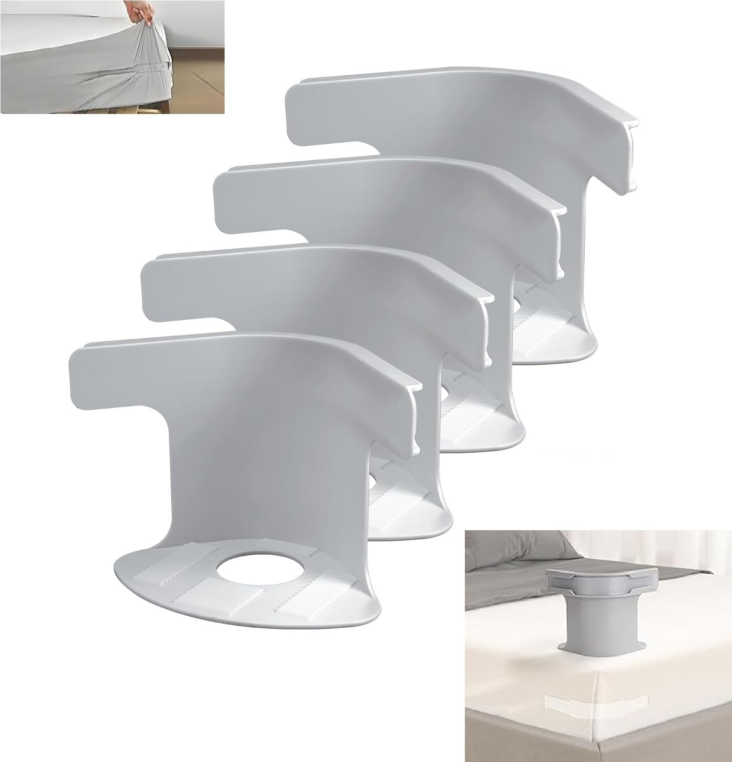 Lock Sheet Holders Set - Heavy Duty Anti-Slip Bed Sheet Clips To Keep Sheets Tight (Gray)
