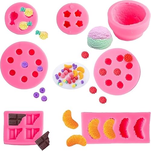 7 pezzi stampi per la produzione di candele a forma di frutta, stampi per gelatine a forma di frutta, stampo per sfere di ghiaccio 3D a forma di frutta, stampo in silicone, stampo per cioccolato