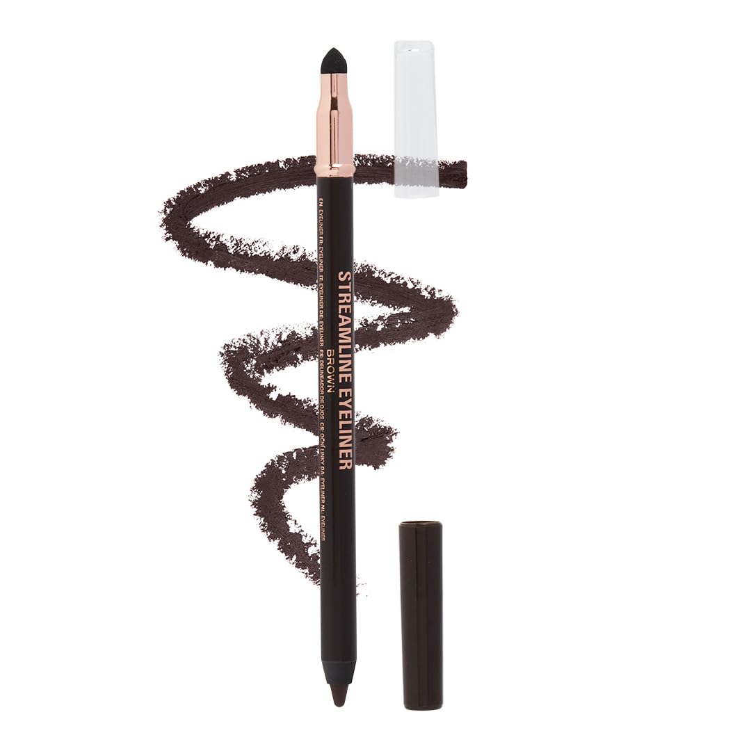 Makeup Revolution London Streamline Waterline Eyeliner Pencil Brown| Ultra Creamy & Pigmented Texture | Smooth & Buttery Application | Built-in Smudger for Smokey Looks | Waterproof, Long Lasting All Day Wear | 1.3g.