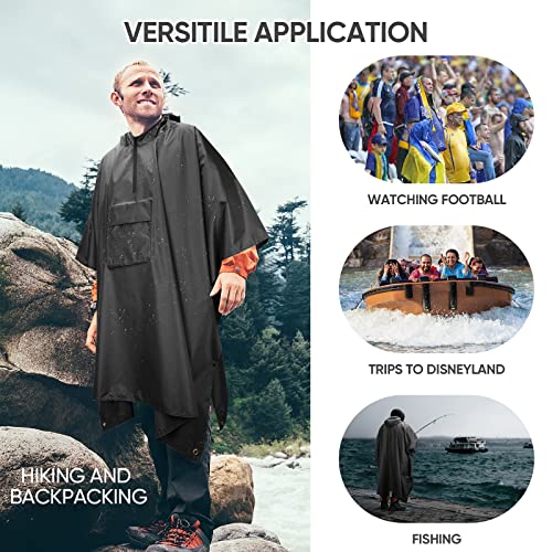 Image of PTEROMY Hooded Rain Poncho for Adult, Waterproof Lightweight Unisex Raincoat for Hiking Camping Emergency