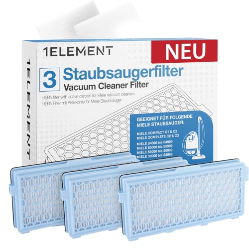 3 Filter für Miele Staubsauger [Compact C1 & C2 Complete C2 & C3 S8340] 3 HEPA Filter und 3 Motorfilter für Allergiker gegen Feinstaub und Gerüche [S4000 S5000 S6000 & S8000 Series]