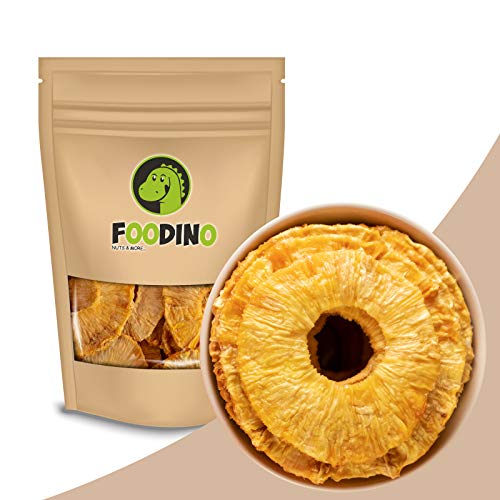 Ananas getrocknet naturbelassen ungezuckert ungeschwefelt Ananasringe ohne Zucker ganz Ananas Ringe Trockenfrüchte ungesüßt unbehandelt 500g - 5kg wiederverschließbar Premium Qualität FOODINO (1kg)