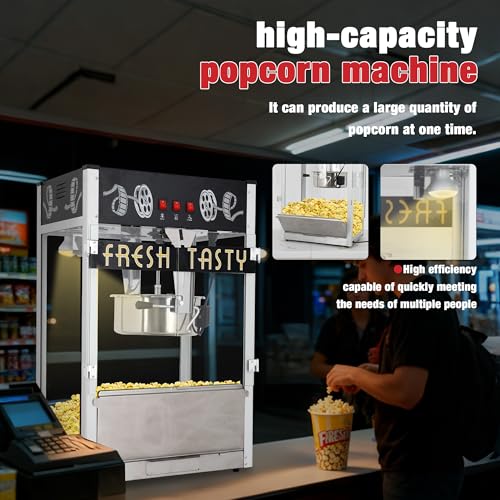 Image of Countertop Popcorn Machine & 30oz kettle for Commercial 1650W Black | High capacity, 3 Independently Controlled Switches, Easy to Use /Clean, Vintage Design, Quick Heat, Stay-Crisp Warming Tray