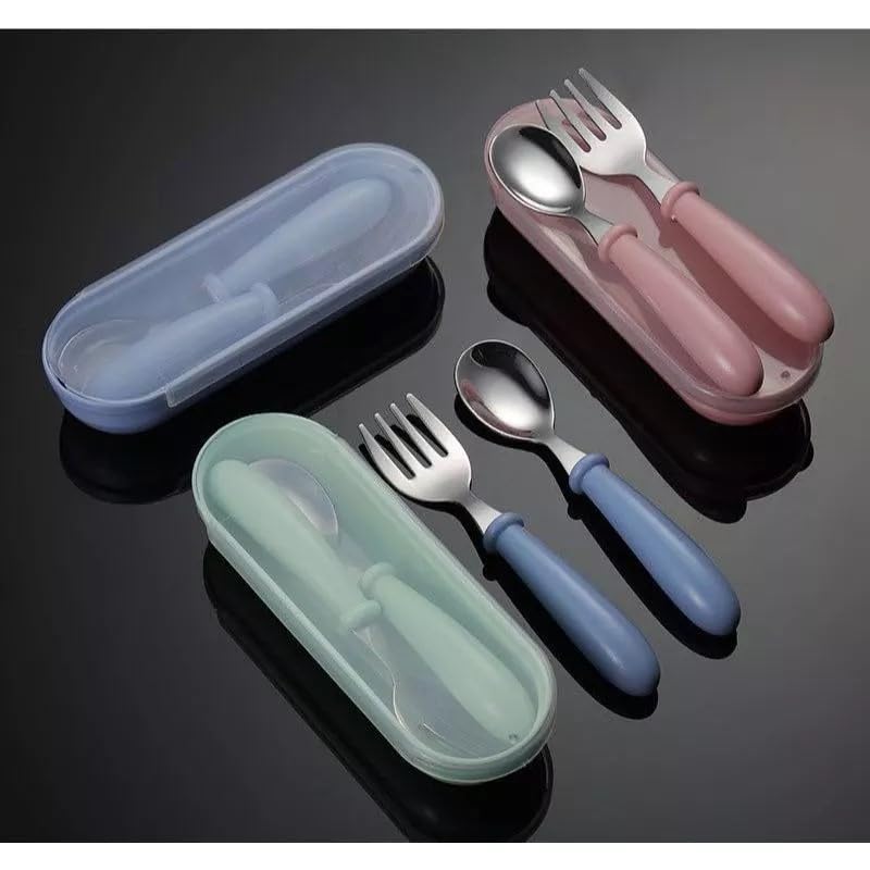 Kit Talheres Infantil Garfo Colher Com Estojo Aço Inox 304 (Verde)