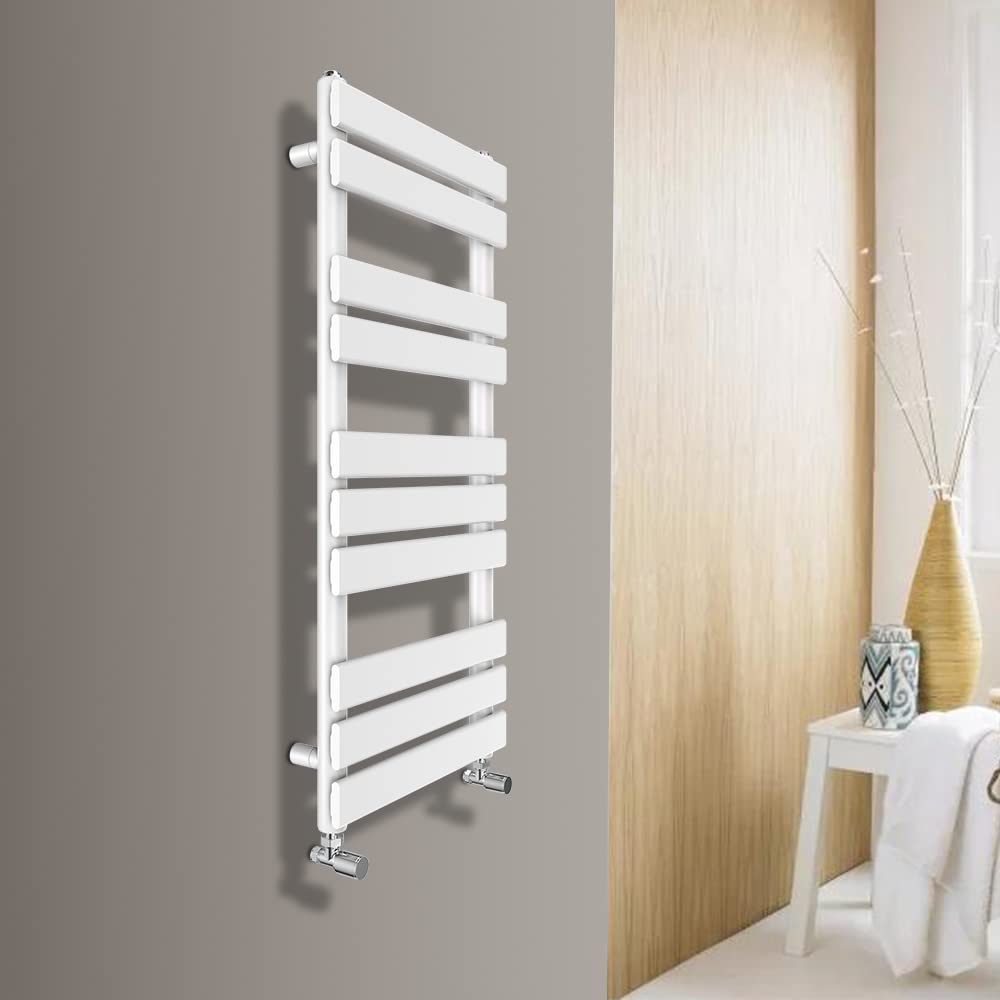 Warmehaus Flat Panel Heated Towel Rail Radiator Ladder Rad 1000 x 450mm Bathroom Central Heating Towel Warmer White