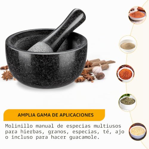 Miniatura 7 de Velaze - Mortero Y Millón De Cocina De Granito, Para Especias Y Hierbas, Diámetro De 16 Cm, Color Piedra Natural