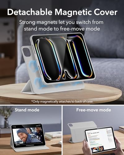 Image of ESR for iPad Pro M5 /M4 13 Inch Cover, iPad Pro 13 Case 2025 /2024 with Pencil Holder, Removable Magnetic Cover, Vertical Stand, Fully Supports Pencil Pro and Pencil (USB-C), Rebound 360 Series, White